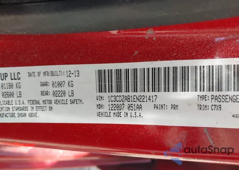 2014 Dodge Avenger Se из США, поврежденный, VIN 1C3CDZAB1EN221417